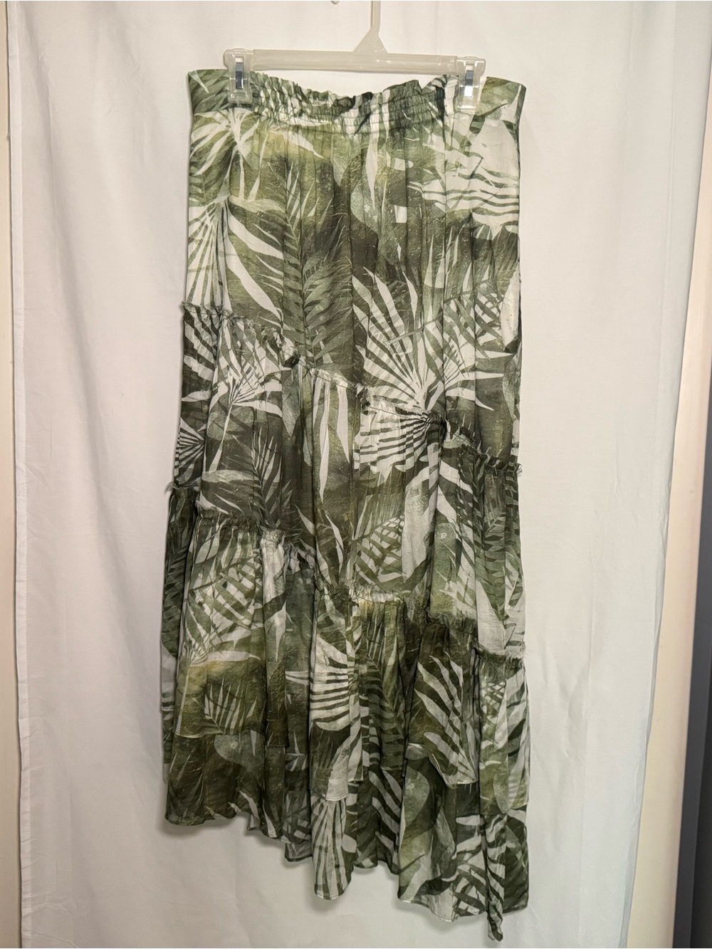 Morrison Australia 100% Cotton Palm Leaf Asymmetric Tiered‎ Skirt Sz 3 Green Raw
